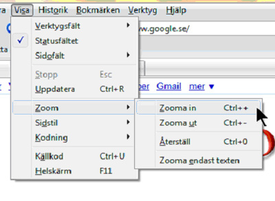 Bilden visar hur du zoomar in webbsidan Bilden visar hur du zoomar in webbsidan