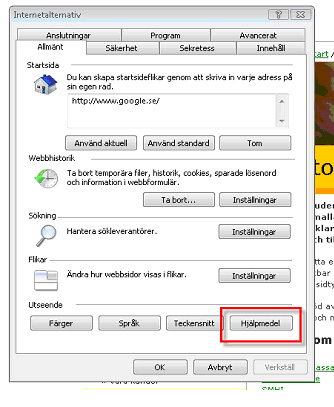 Bilden visar vart du hittar knappen hjälpmedel Bilden visar vart du hittar knappen hjälpmedel