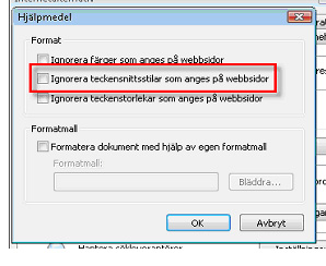 Bilden visar vart du hittar Ignorera teckensnittsstilar som anges på webbsidor Bilden visar vart du hittar Ignorera teckensnittsstilar som anges på webbsidor
