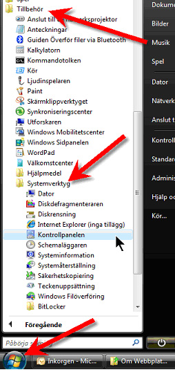 Bilden visar hur du hittar till Alla program -Tillbehör -Systemverktyg Bilden visar hur du hittar till Alla program -Tillbehör -Systemverktyg