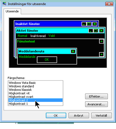 Bilden visar olika färginställningar