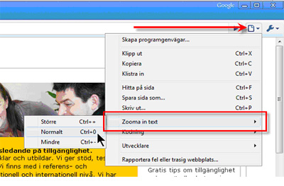 Bilden visar vart man ändrar textstorlek Bilden visar vart man ändrar textstorlek