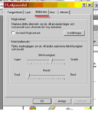 Visar fliken "bildskärm" Visar fliken "bildskärm"